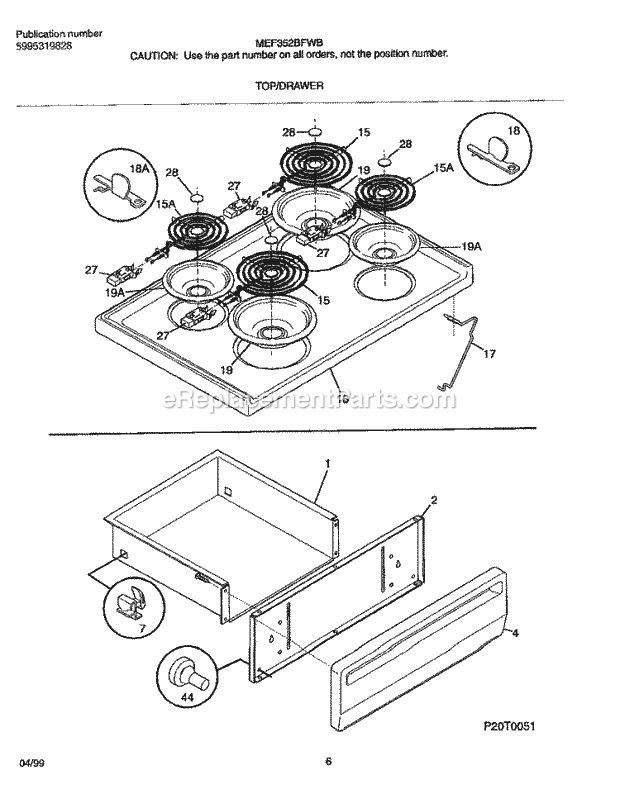 Frigidaire MEF352BFWB Frg/Electric Range Top / Drawer Diagram