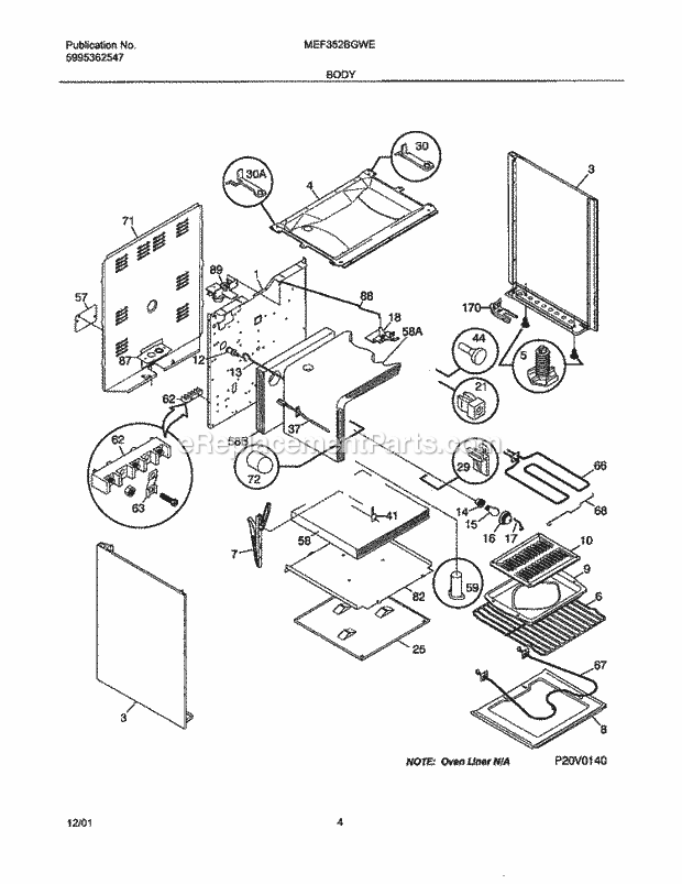 Frigidaire MEF352BGWE Universal/Electric Range Body Diagram