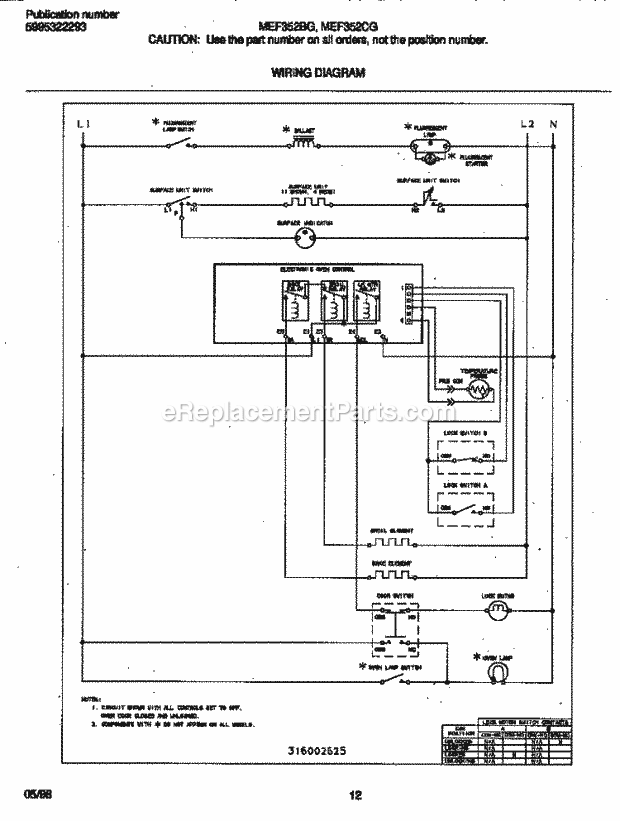 Frigidaire MEF352CGSC Freestanding, Electric Frigidaire/Elec Range Page F Diagram