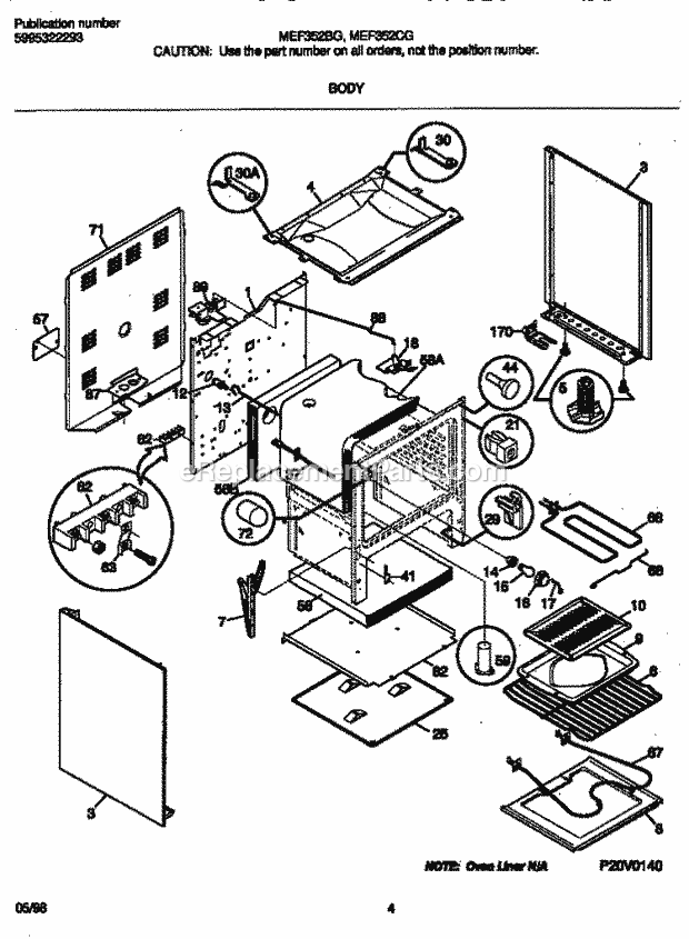 Frigidaire MEF352CGSD Freestanding, Electric Frigidaire/Elec Range Body Diagram