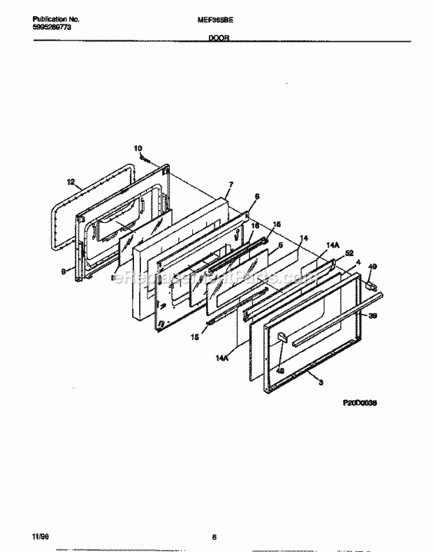 Frigidaire MEF365BEWA Frg(V2) / Electric Range Door Diagram