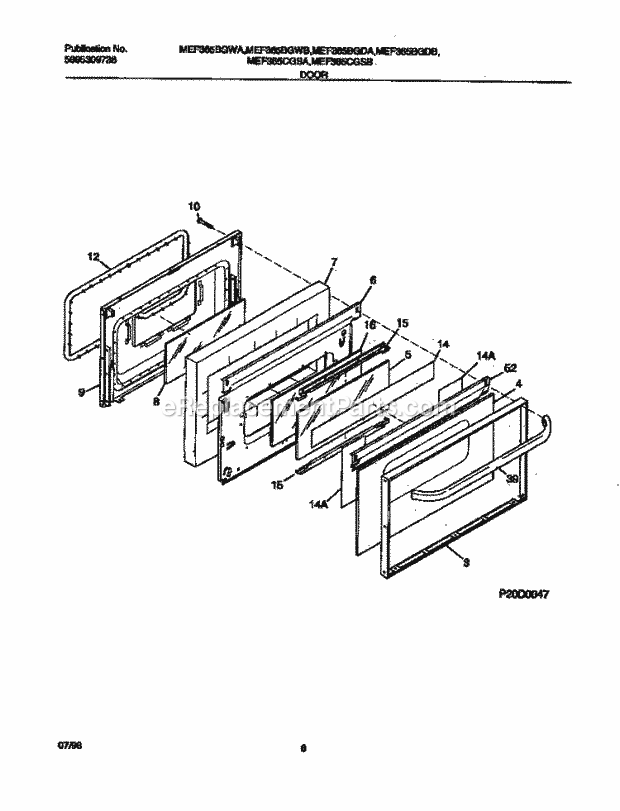 Frigidaire MEF365BGWB Gib(V10) / Electric Range Door Diagram