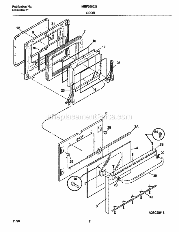 Frigidaire MEF368CGS2 Frg(V0) / Electric Range Door Diagram