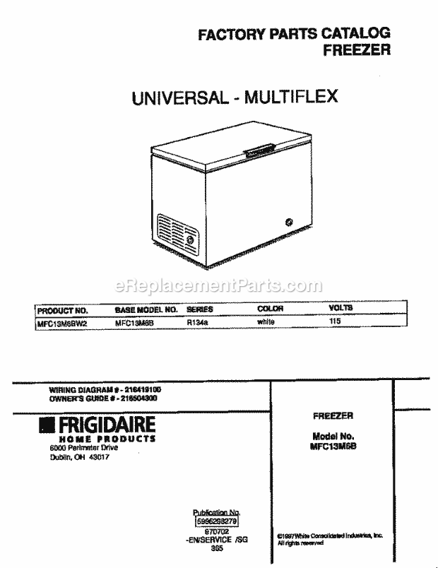 Frigidaire MFC13M6BW2 Frg(V0) / Freezer Page B Diagram