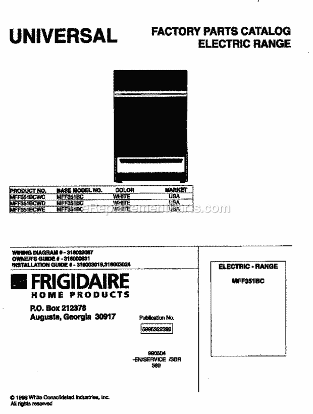 Frigidaire MFF351BCWD Electric Universal/Electric Range Page C Diagram