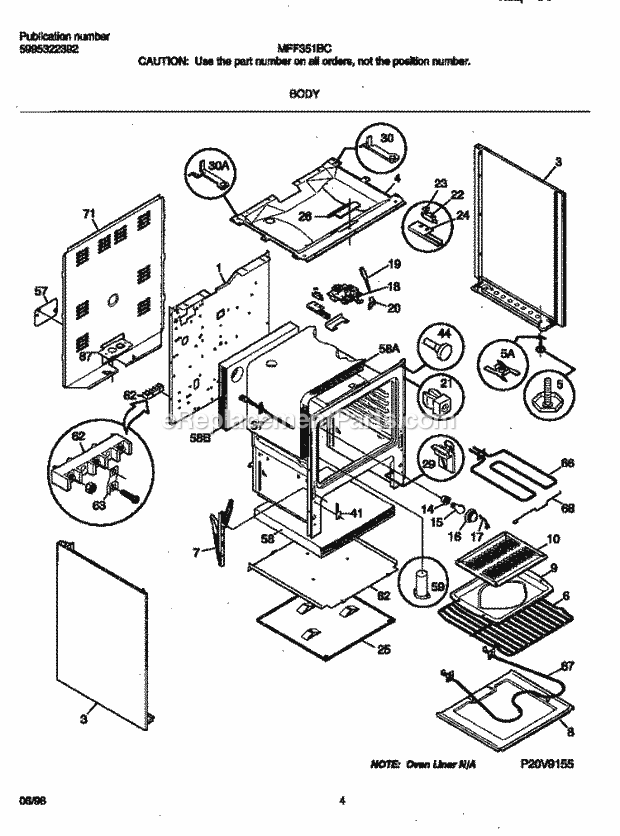 Frigidaire MFF351BCWE Electric Universal/Electric Range Body Diagram