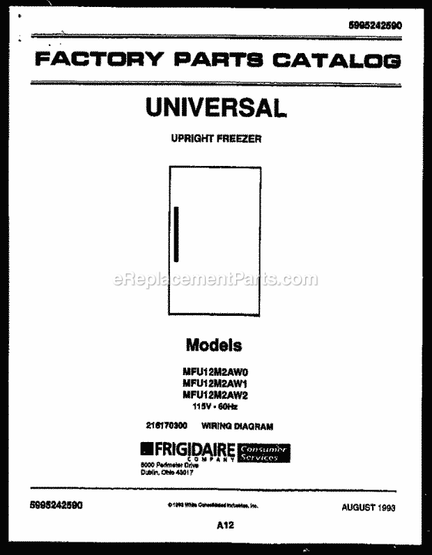 Frigidaire MFU12M2AW1 Tap(V11) / Upright Freezer Page B Diagram