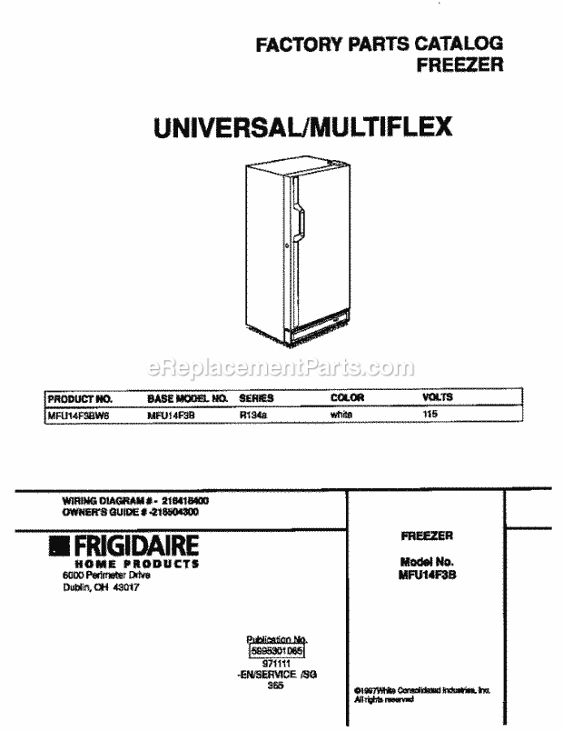 Frigidaire MFU14F3BW6 Frg(V1) / Freezer Page B Diagram