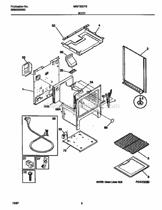 Frigidaire MGF300PBDG Frg(V2) / Gas Range Body Diagram