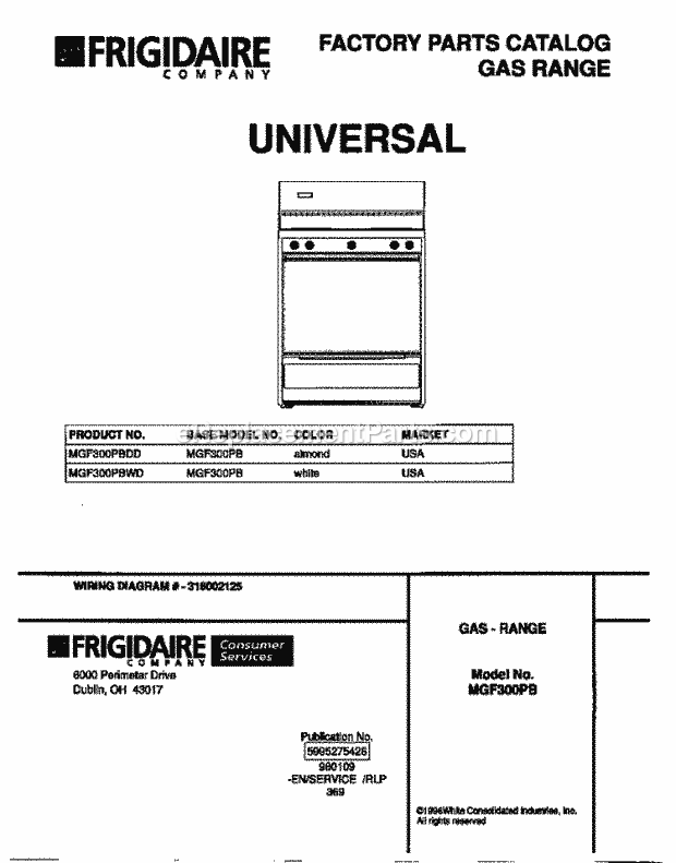 Frigidaire MGF300PBWD Frg(V2) / Gas Range Page D Diagram