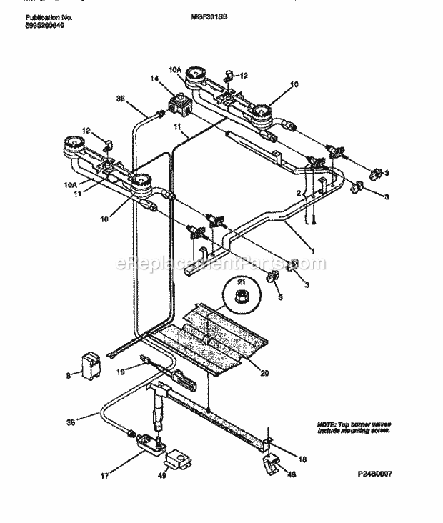 Frigidaire MGF301SBDA Frg(V1) / Gas Range Burner Diagram