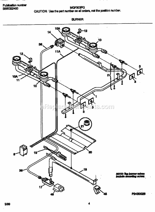 Frigidaire MGF303PGDD Freestanding, Gas Universal/Gas Range Burner Diagram