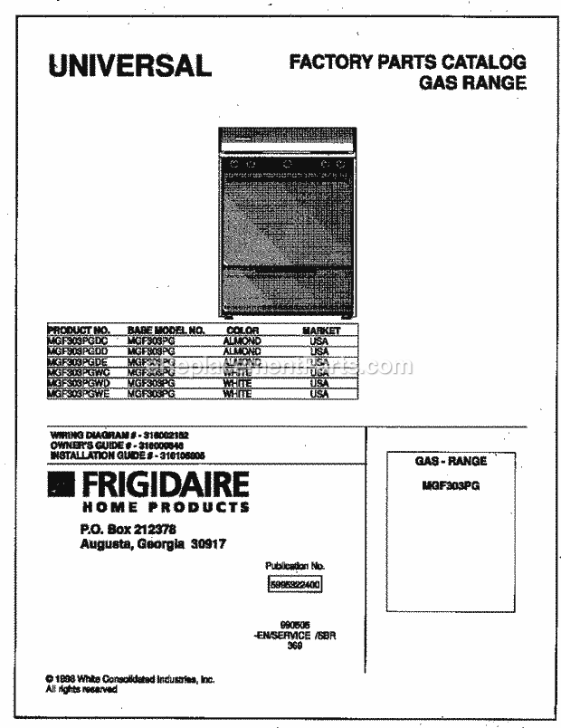 Frigidaire MGF303PGDD Freestanding, Gas Universal/Gas Range Page D Diagram