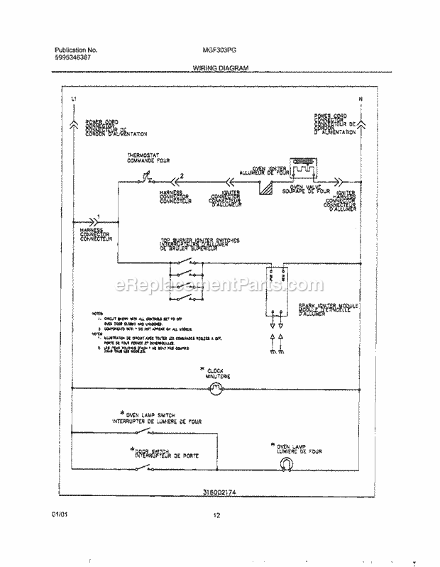Frigidaire MGF303PGWH Universal/Gas Range Page G Diagram