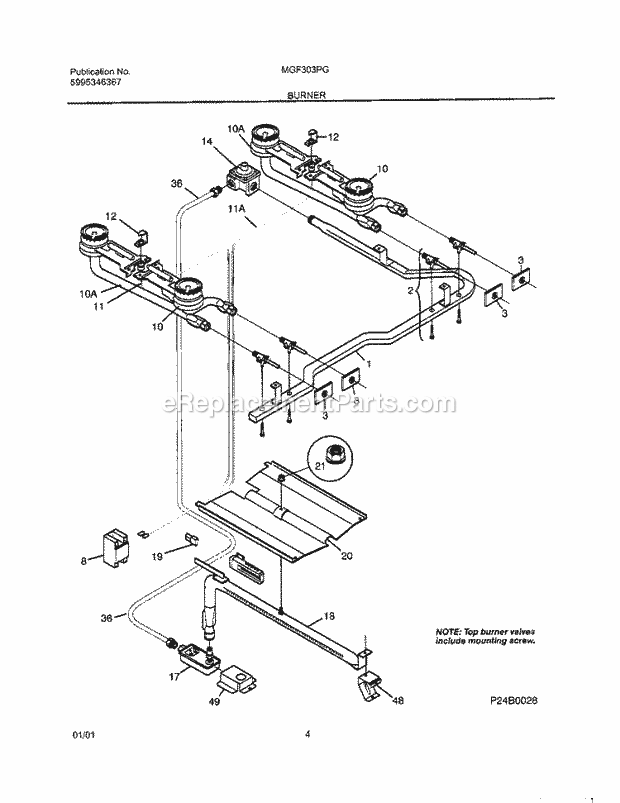 Frigidaire MGF303PGWJ Universal/Gas Range Burner Diagram