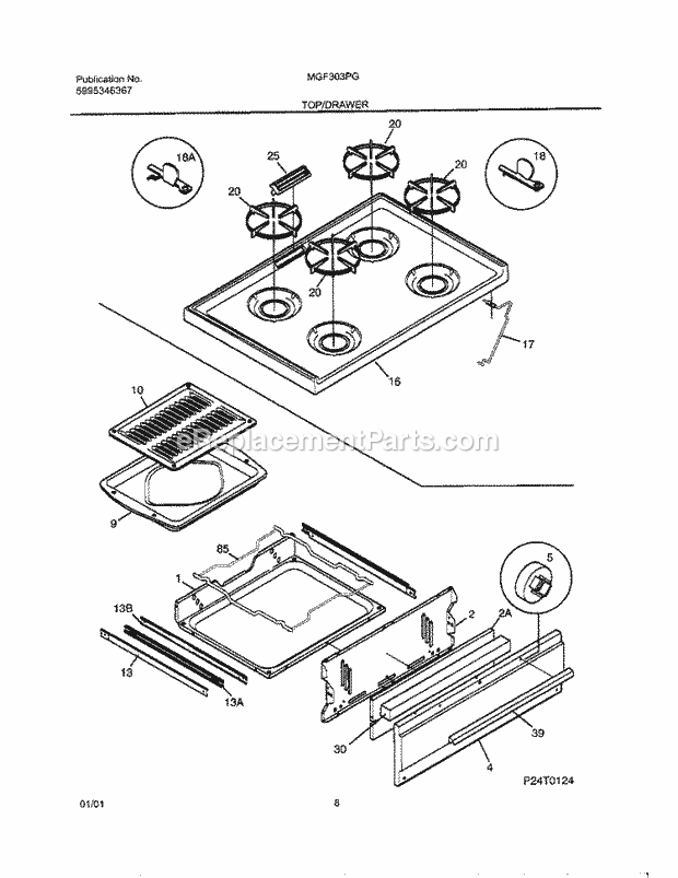 Frigidaire MGF303PGWJ Universal/Gas Range Top / Drawer Diagram