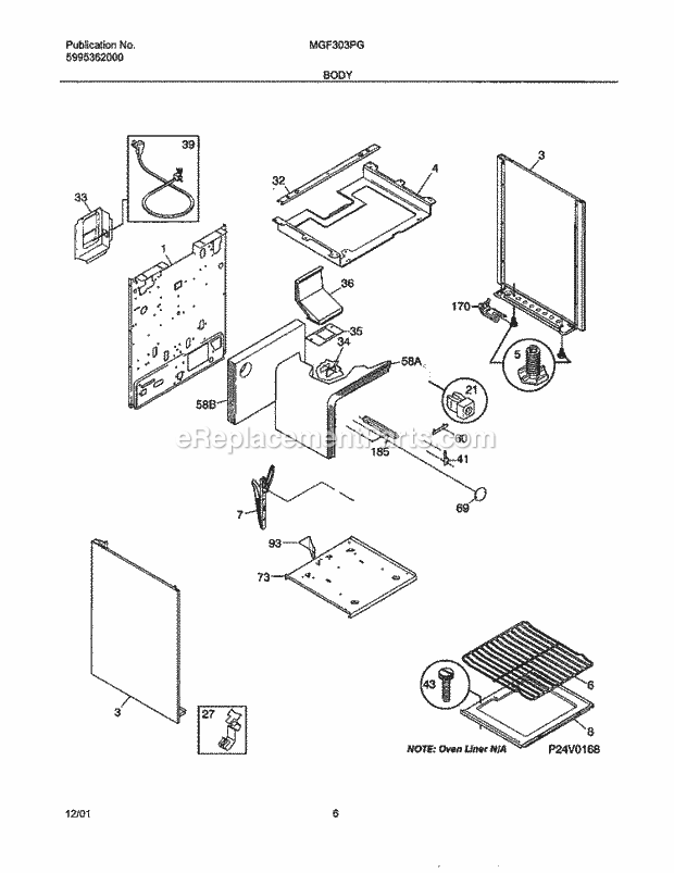 Frigidaire MGF303PGWL Universal/Gas Range Body Diagram