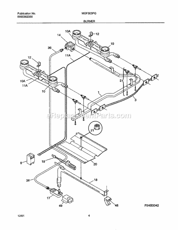 Frigidaire MGF303PGWL Universal/Gas Range Burner Diagram