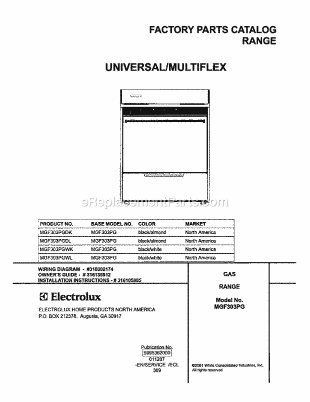 Frigidaire MGF303PGWL Universal/Gas Range Page D Diagram