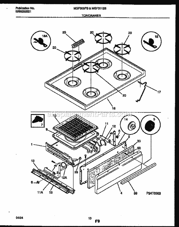 Frigidaire MGF311SBDA Frg(V3) / Gas Range Cooktop and Broiler Drawer Parts Diagram