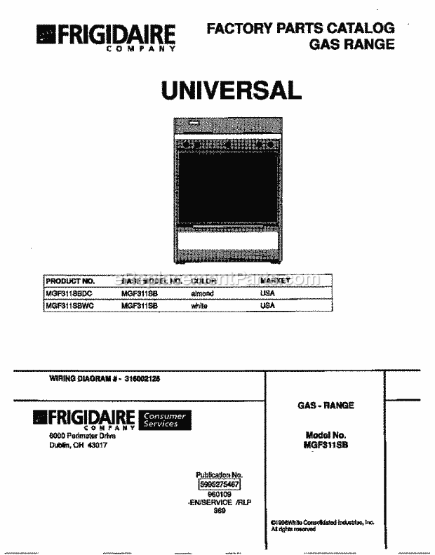 Frigidaire MGF311SBDC Frg(V1) / Gas Range Page D Diagram