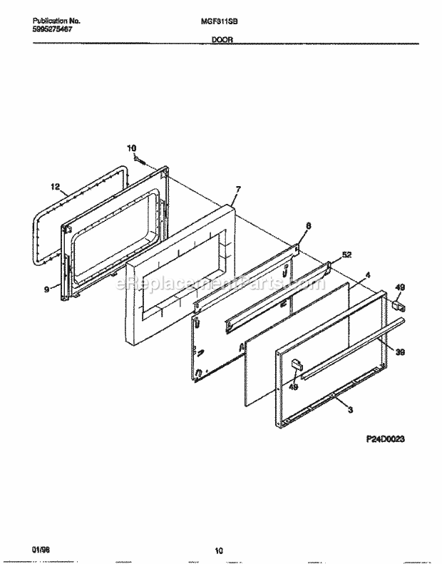 Frigidaire MGF311SBDC Frg(V1) / Gas Range Door Diagram