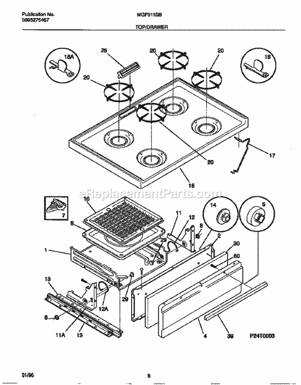 Frigidaire MGF311SBDC Frg(V1) / Gas Range Top / Drawer Diagram