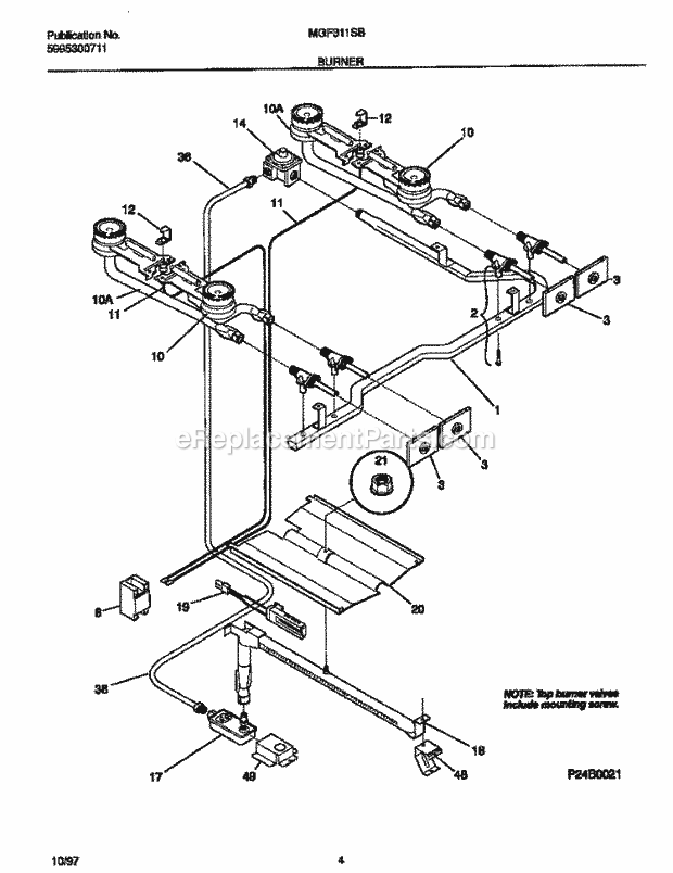 Frigidaire MGF311SBDE Frg(V1) / Gas Range Burner Diagram