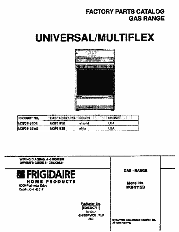 Frigidaire MGF311SBDE Frg(V1) / Gas Range Page D Diagram