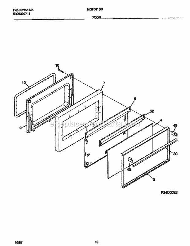 Frigidaire MGF311SBDE Frg(V1) / Gas Range Door Diagram