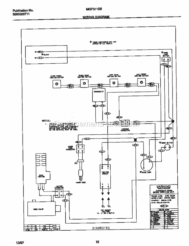 Frigidaire MGF311SBDE Frg(V1) / Gas Range Page G Diagram