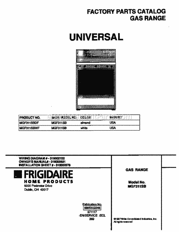 Frigidaire MGF311SBWF Frg(V2) / Gas Range Page D Diagram
