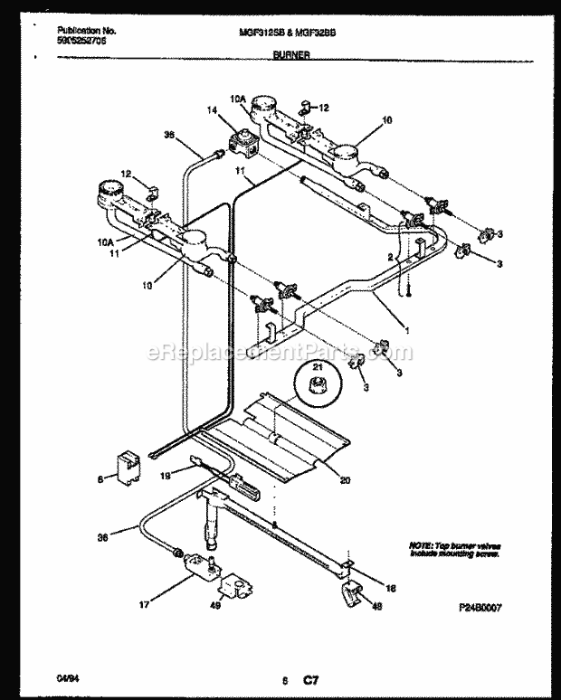 Frigidaire MGF312SBDA Frg(V1) / Gas Range Burner, Manifold and Gas Control Diagram