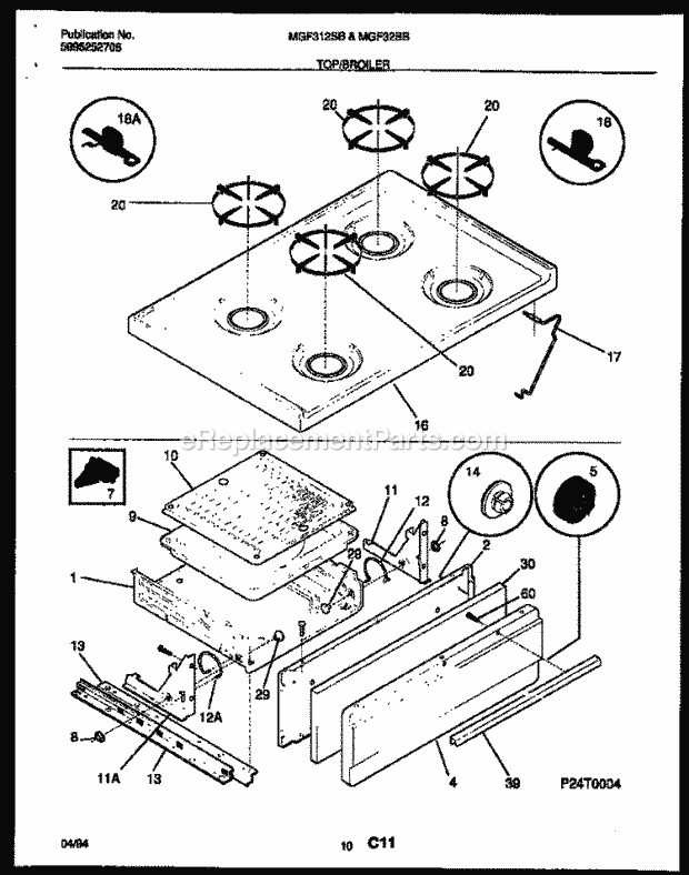 Frigidaire MGF312SBDA Frg(V1) / Gas Range Cooktop and Broiler Drawer Parts Diagram