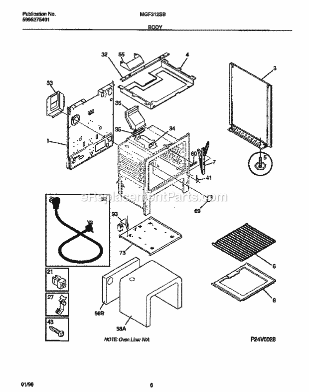 Frigidaire MGF312SBWC Frg(V2) / Gas Range Body Diagram