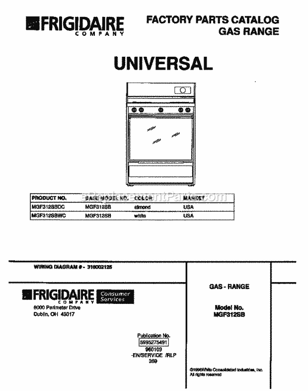 Frigidaire MGF312SBWC Frg(V2) / Gas Range Page D Diagram