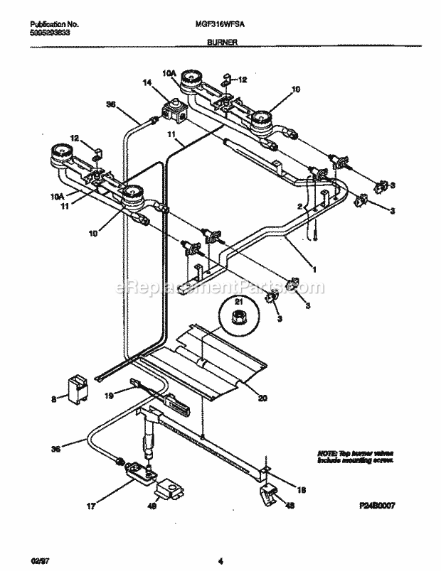 Frigidaire MGF316WFSA Frg(V0) / Gas Range Burner Diagram