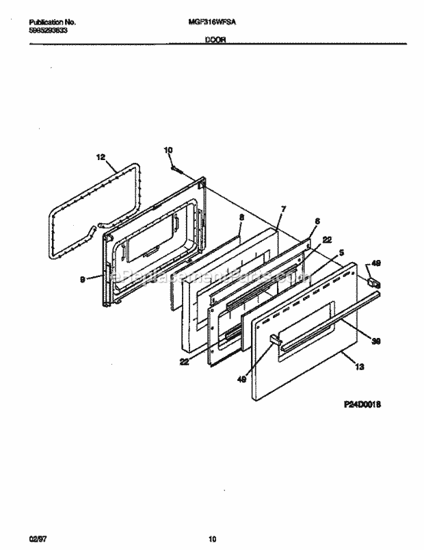 Frigidaire MGF316WFSA Frg(V0) / Gas Range Door Diagram