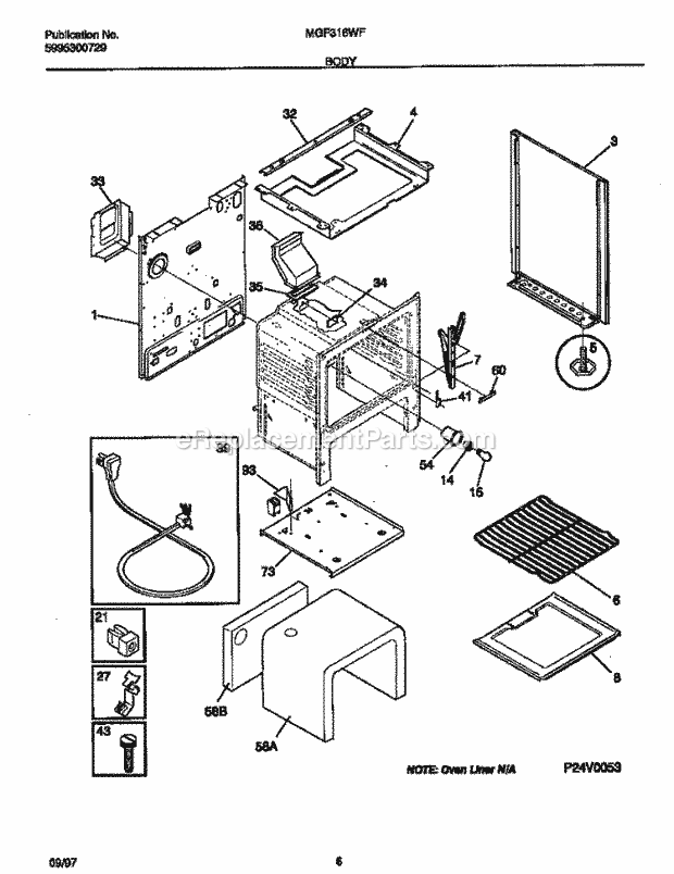 Frigidaire MGF316WFSB Frg(V0) / Gas Range Body Diagram