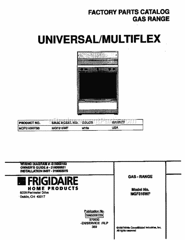 Frigidaire MGF316WFSB Frg(V0) / Gas Range Page D Diagram
