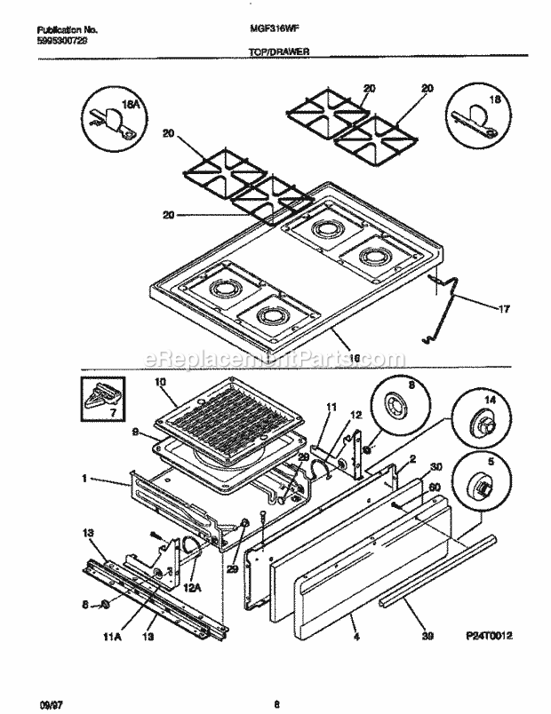 Frigidaire MGF316WFSB Frg(V0) / Gas Range Top / Drawer Diagram