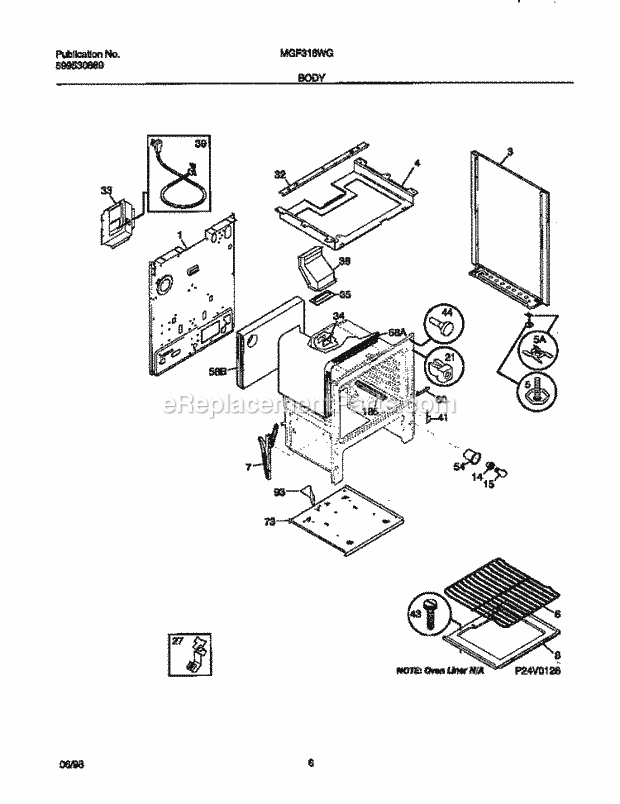 Frigidaire MGF316WGSA Frg(V0) / Gas Range Body Diagram