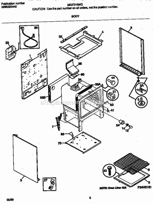 Frigidaire MGF316WGSC Freestanding, Gas Frigidaire/Gas Range Body Diagram