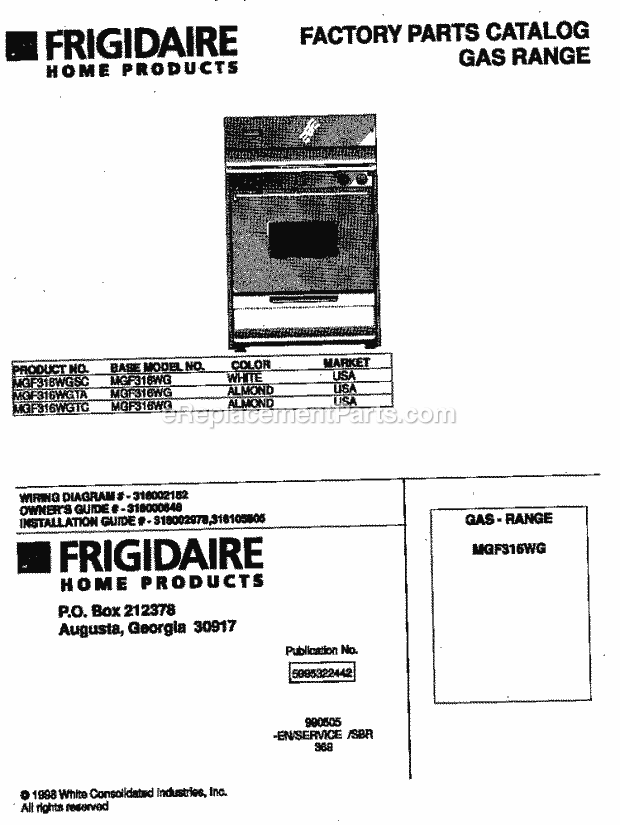 Frigidaire MGF316WGSC Freestanding, Gas Frigidaire/Gas Range Page D Diagram