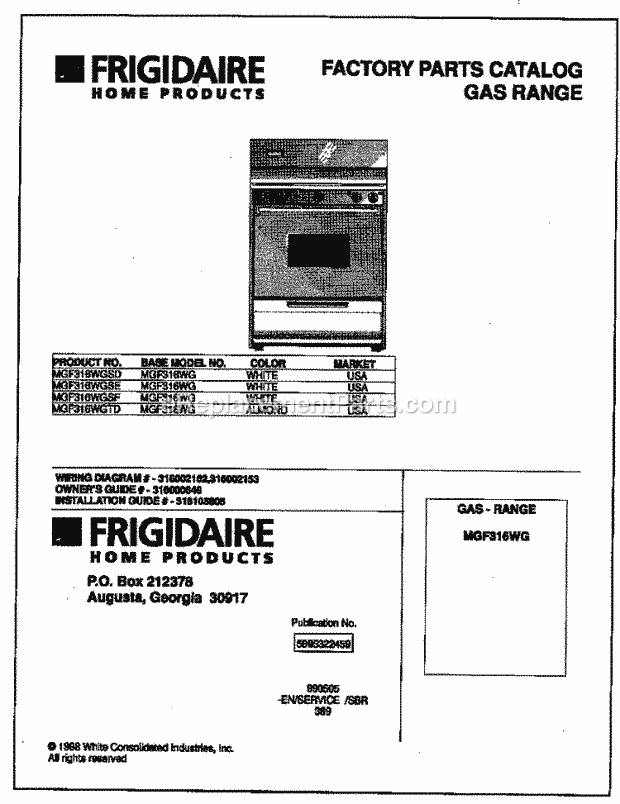 Frigidaire MGF316WGSD Freestanding, Gas Frigidaire/Gas Range Page D Diagram