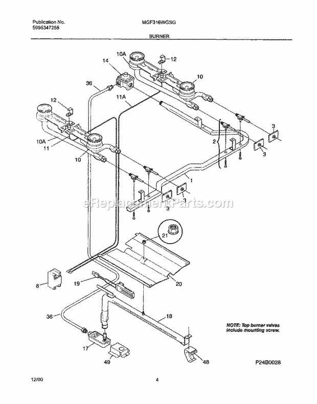 Frigidaire MGF316WGSG Universal/Gas Range Burner Diagram