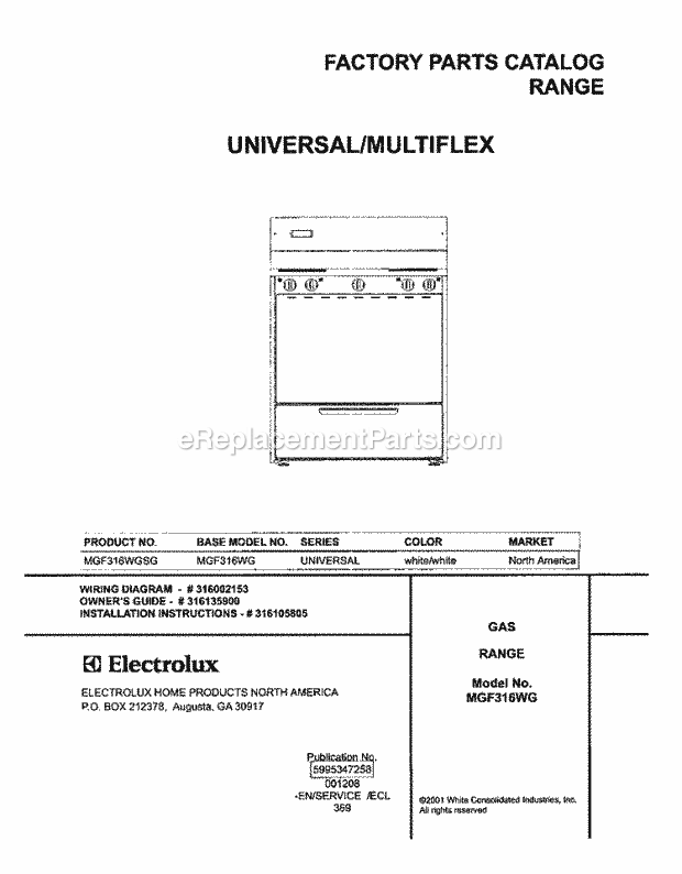 Frigidaire MGF316WGSG Universal/Gas Range Page D Diagram