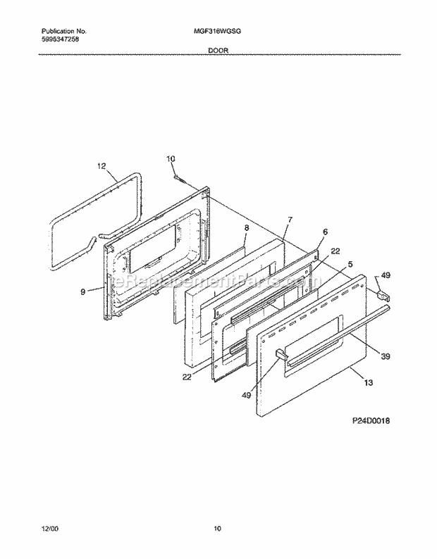 Frigidaire MGF316WGSG Universal/Gas Range Door Diagram
