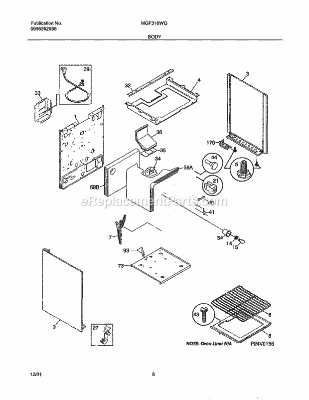 Frigidaire MGF316WGSJ Universal/Gas Range Body Diagram