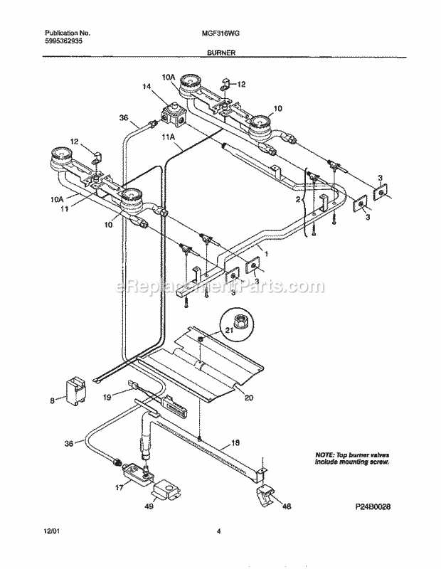 Frigidaire MGF316WGSJ Universal/Gas Range Burner Diagram